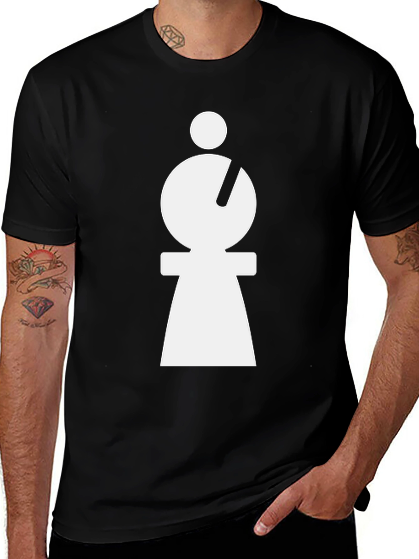 Abstract Minimalist White Figure on Black T-Shirt