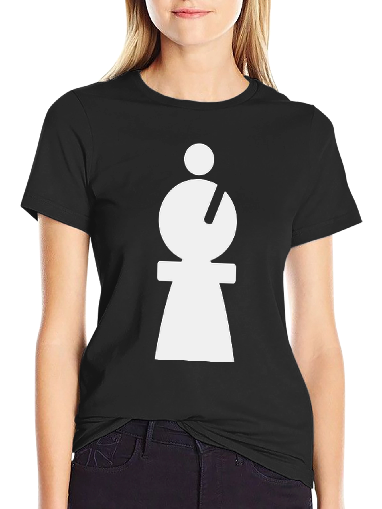 Abstract Minimalist White Figure on Black T-Shirt