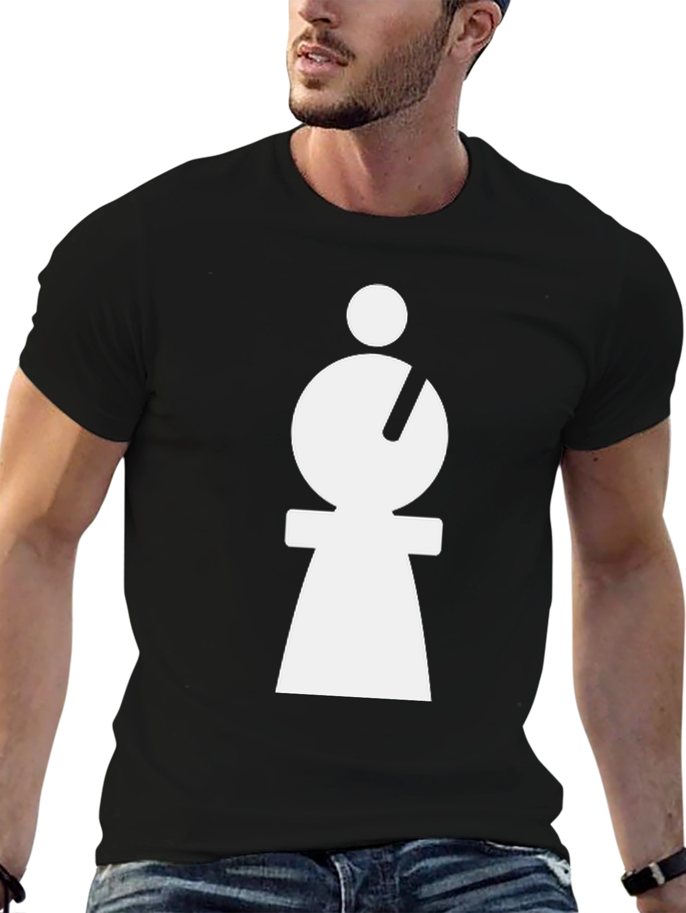 Abstract Minimalist White Figure on Black T-Shirt
