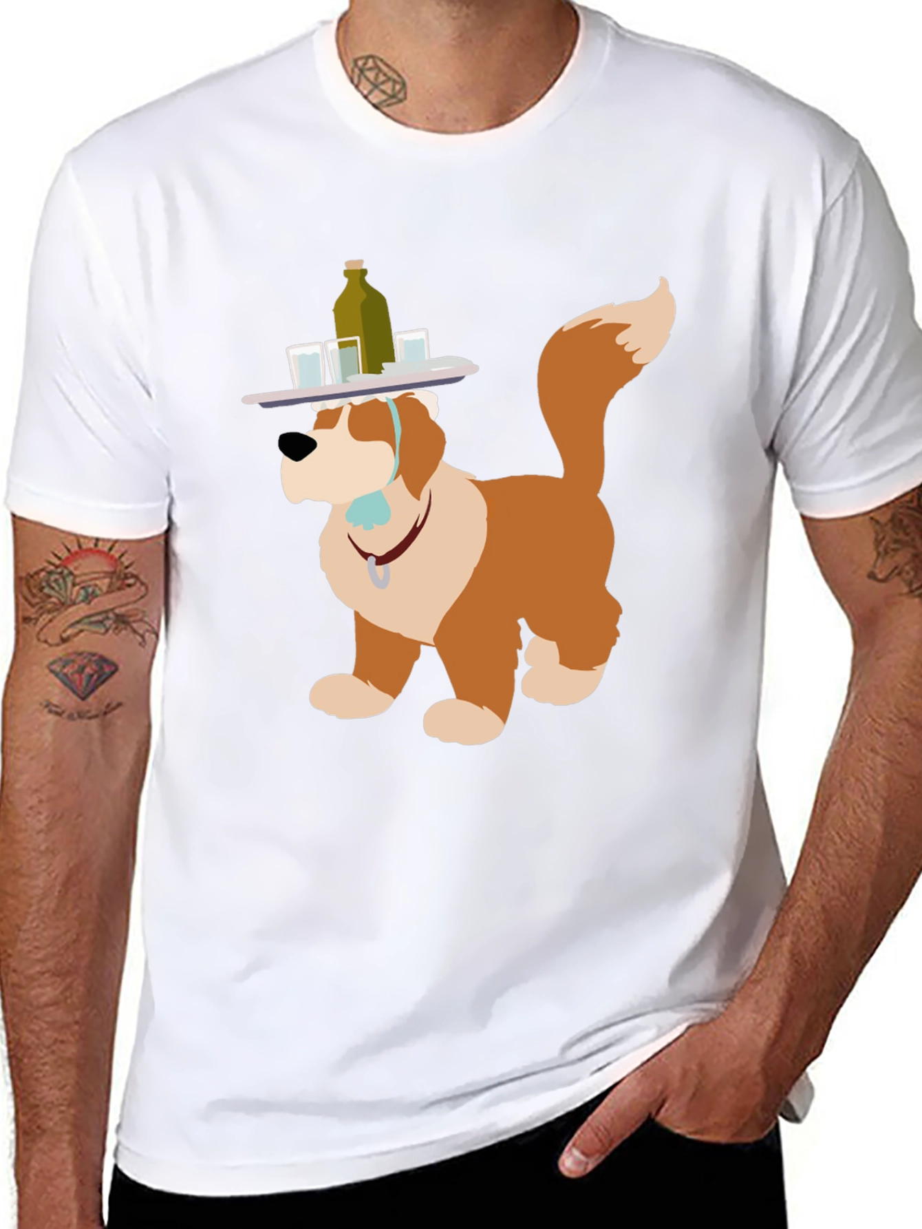 Saint Bernard Dog Bartender Graphic T-Shirt