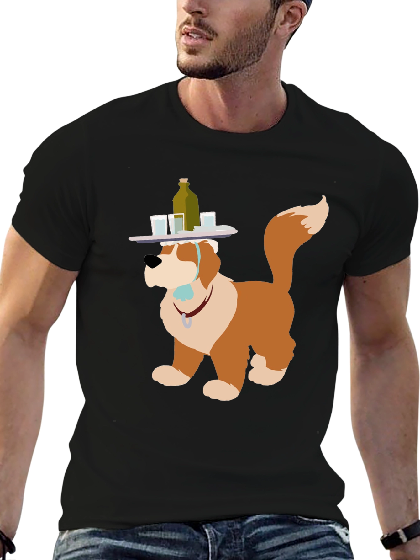 Saint Bernard Dog Bartender Graphic T-Shirt