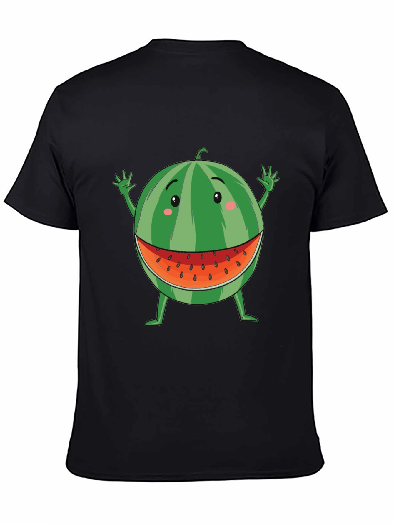 Funny Watermelon Cartoon T-Shirt - Black Cotton Tee