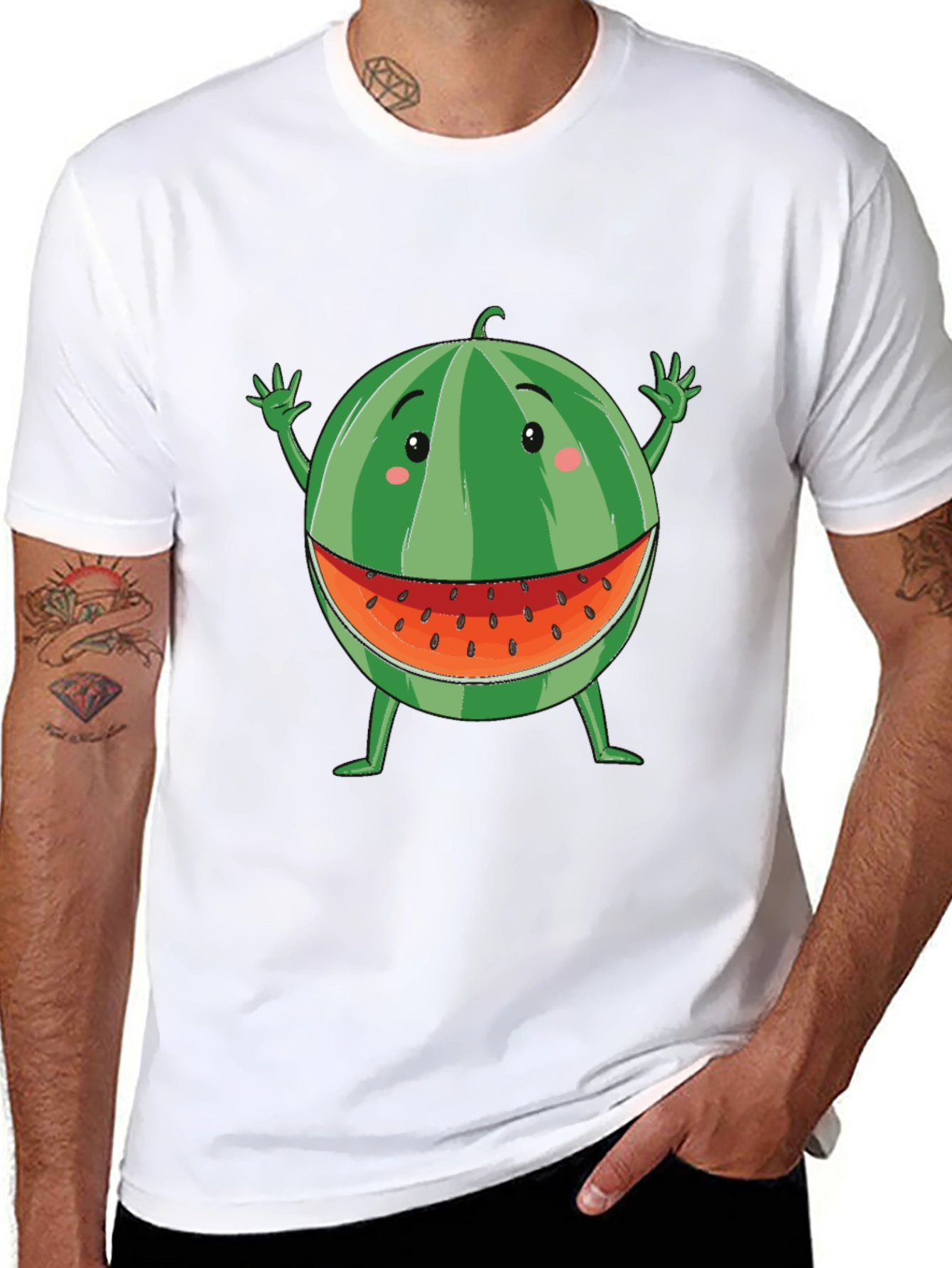 Funny Watermelon Cartoon T-Shirt - Black Cotton Tee