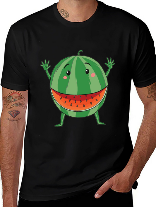 Funny Watermelon Cartoon T-Shirt - Black Cotton Tee