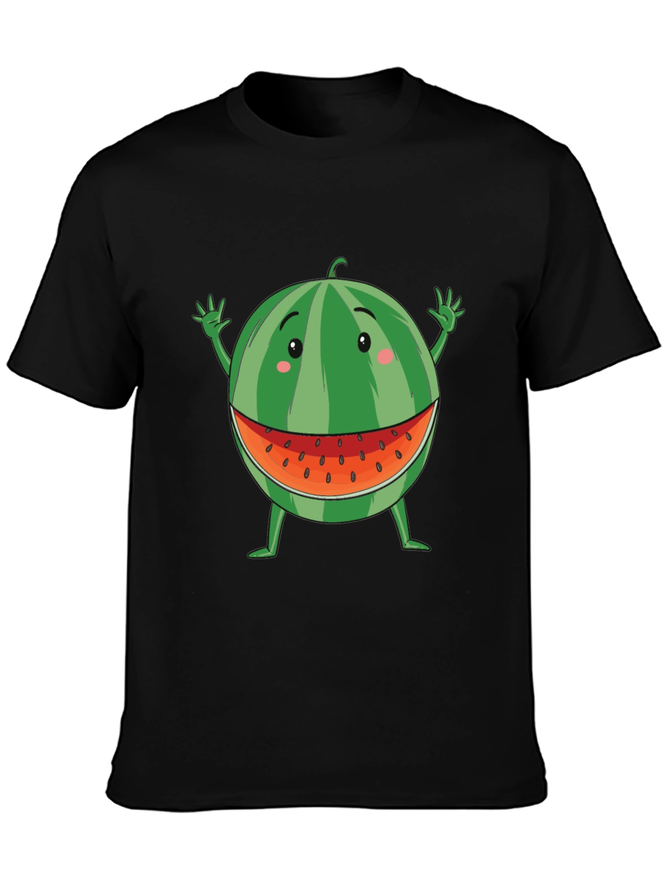Funny Watermelon Cartoon T-Shirt - Black Cotton Tee