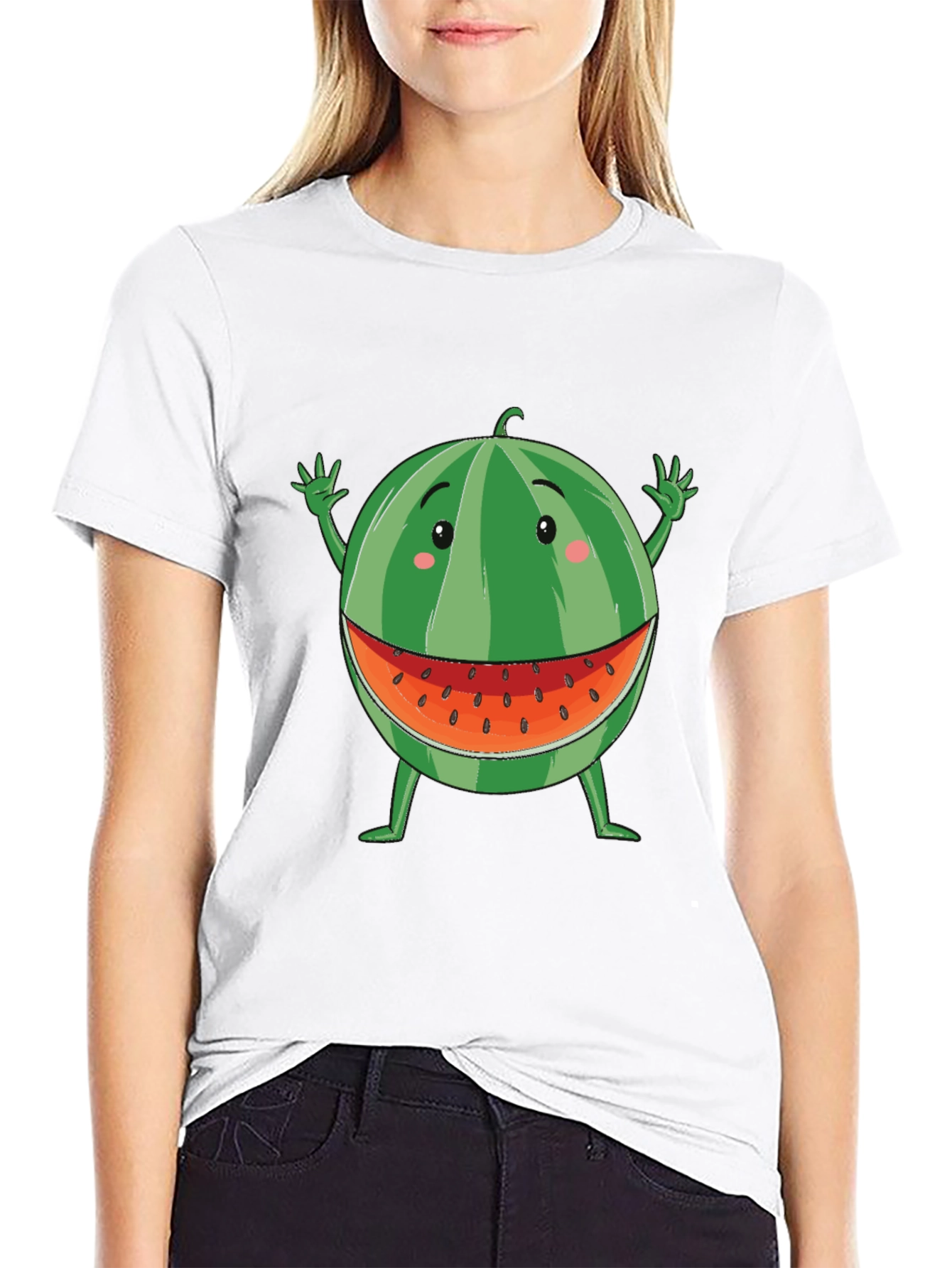 Funny Watermelon Cartoon T-Shirt - Black Cotton Tee