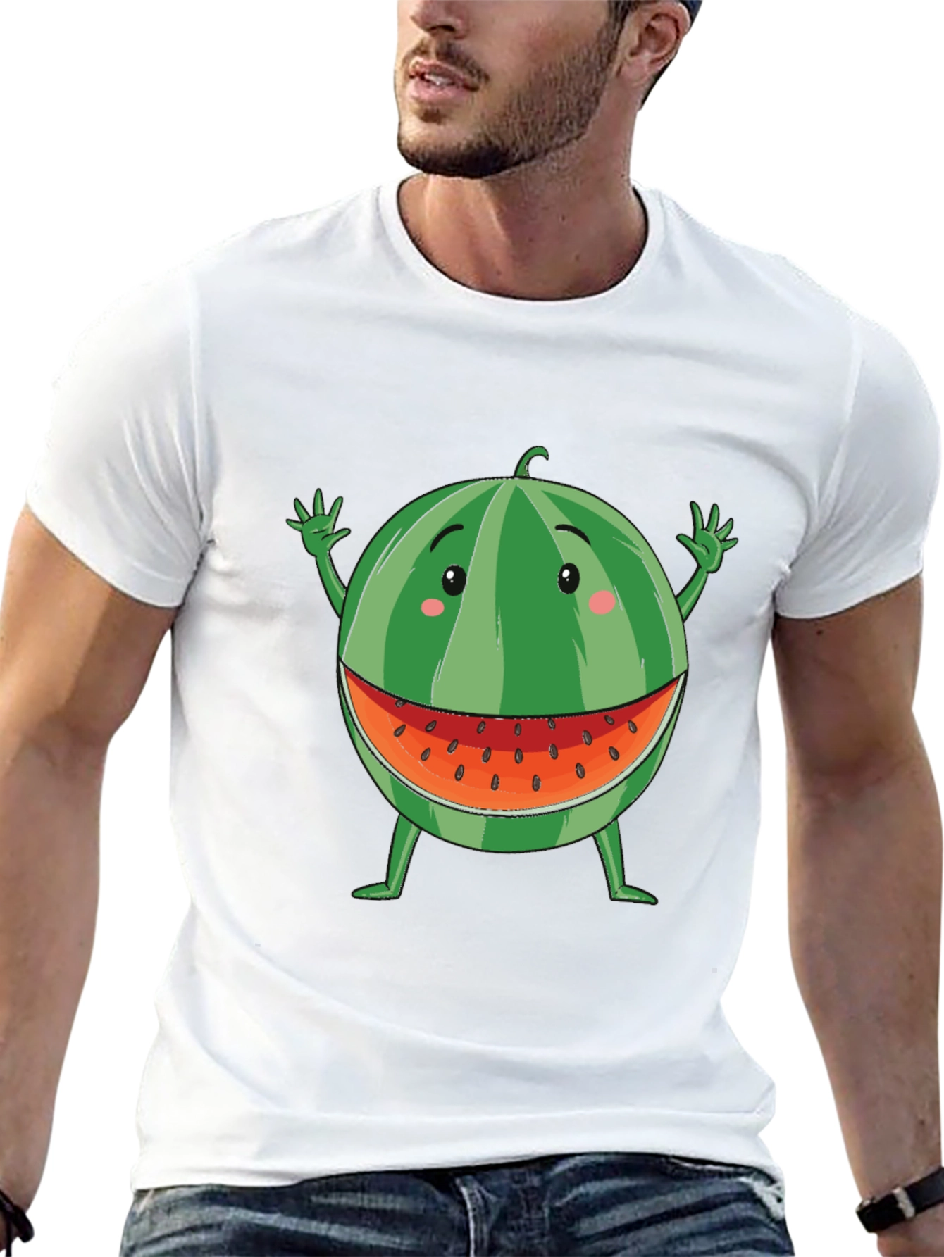 Funny Watermelon Cartoon T-Shirt - Black Cotton Tee