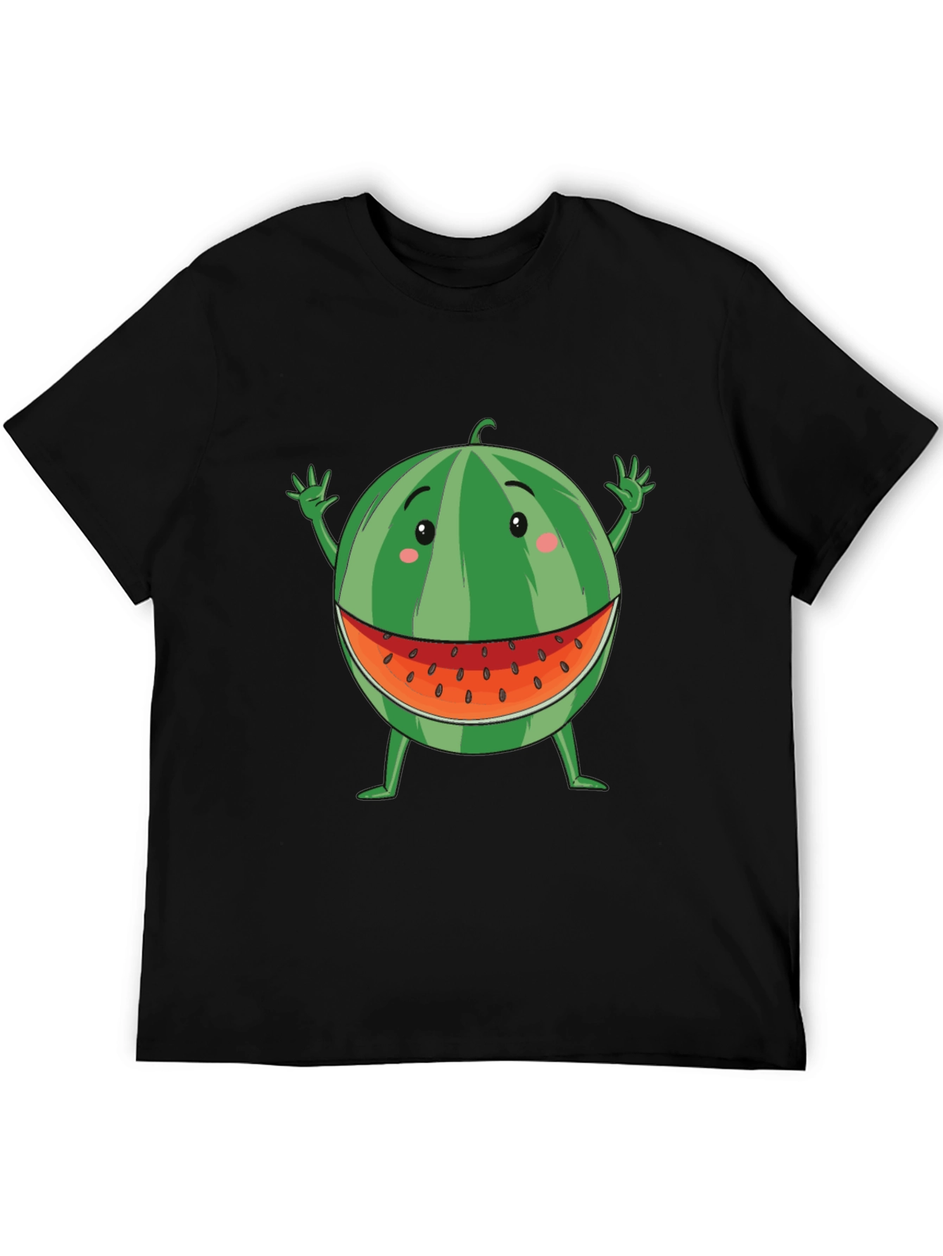 Funny Watermelon Cartoon T-Shirt - Black Cotton Tee