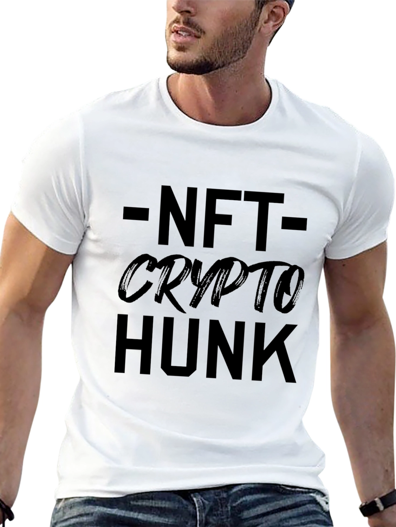 NFT Crypto Hunk Graphic Tee - Black Cotton T-Shirt