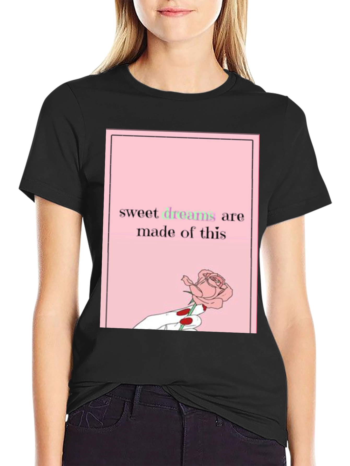 Sweet Dreams Rose Graphic Tee - Black