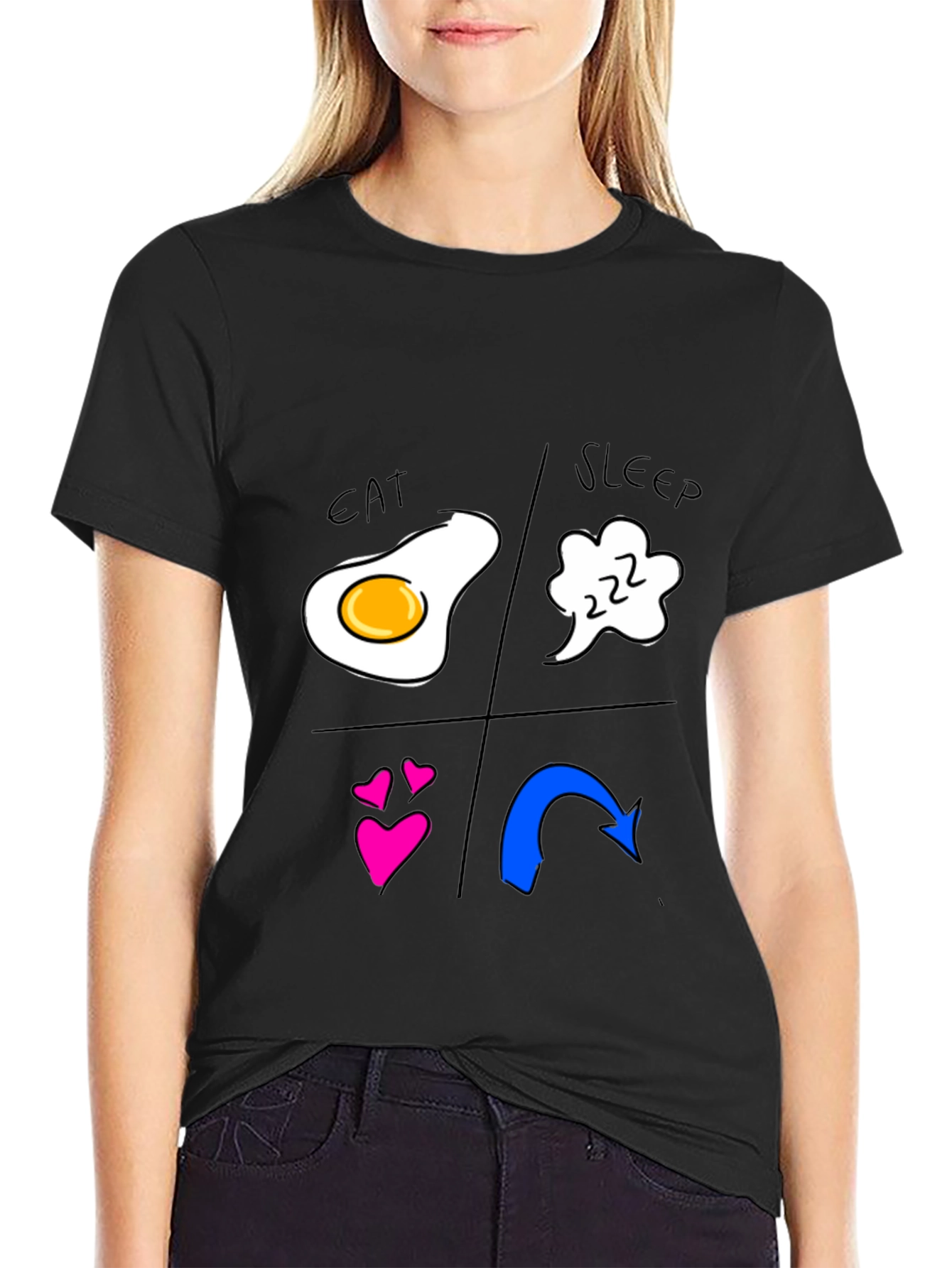 Eat Sleep Love Repeat Graphic Tee - Black