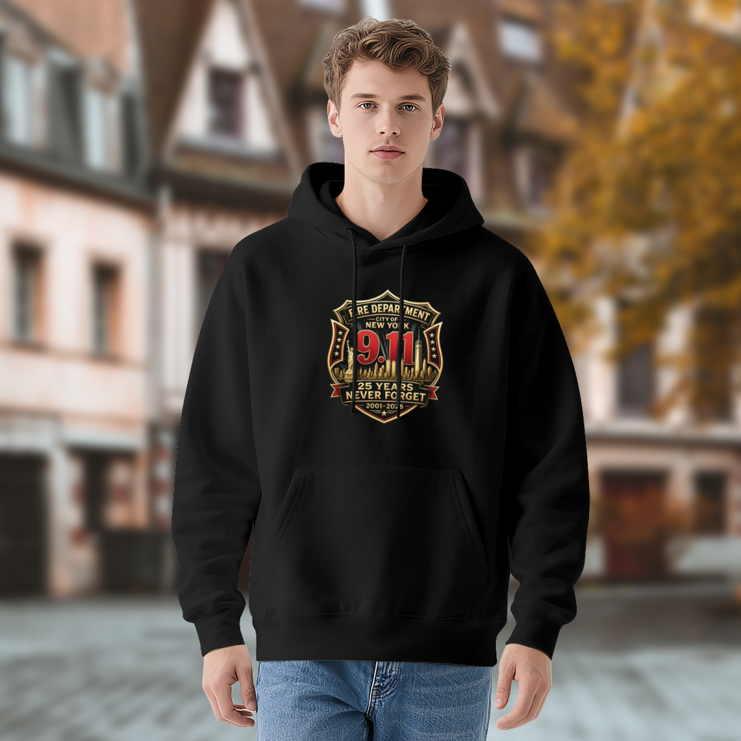 FDNY Fire Department Badge 9/11 25 Year Tribute Hoodie