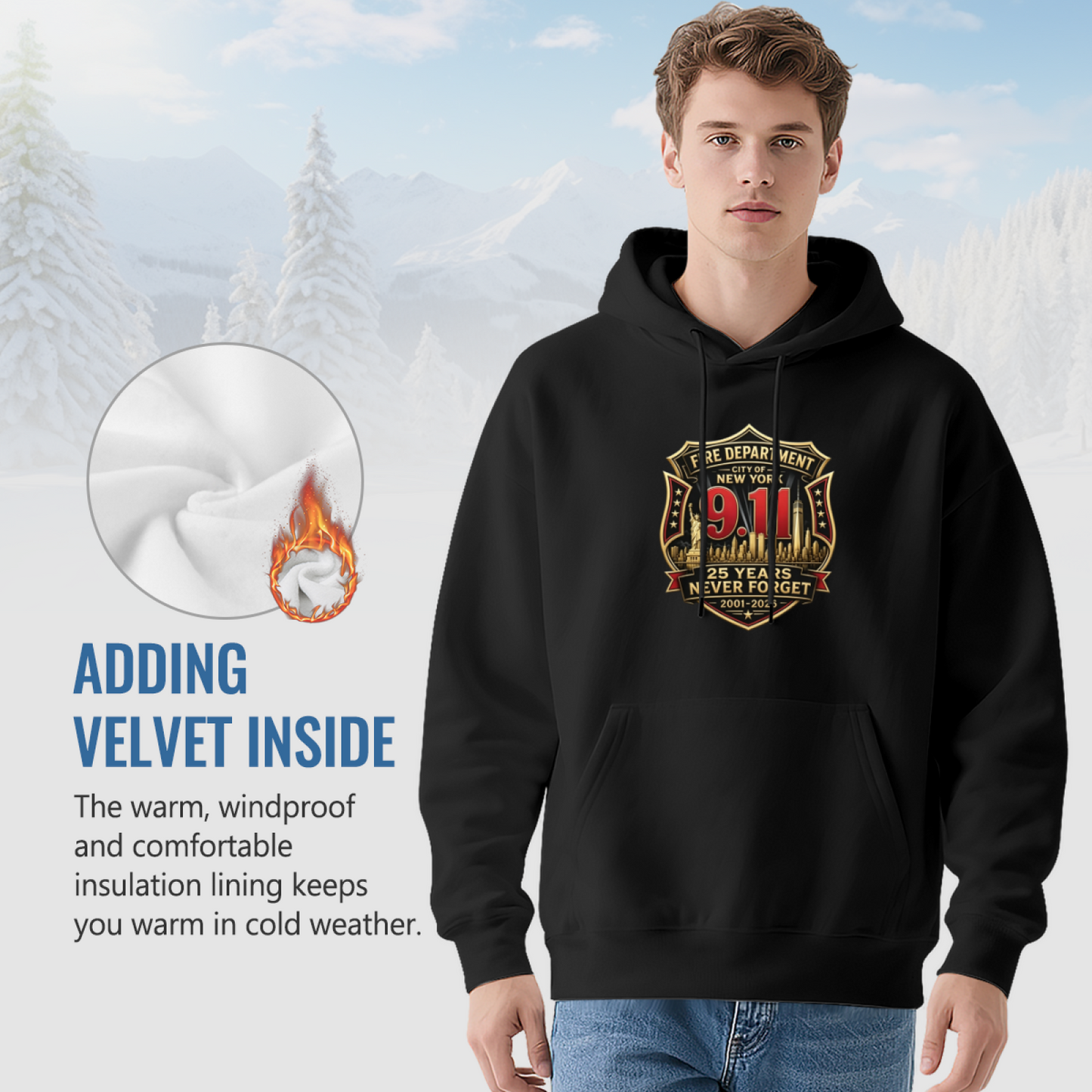 FDNY Fire Department Badge 9/11 25 Year Tribute Hoodie