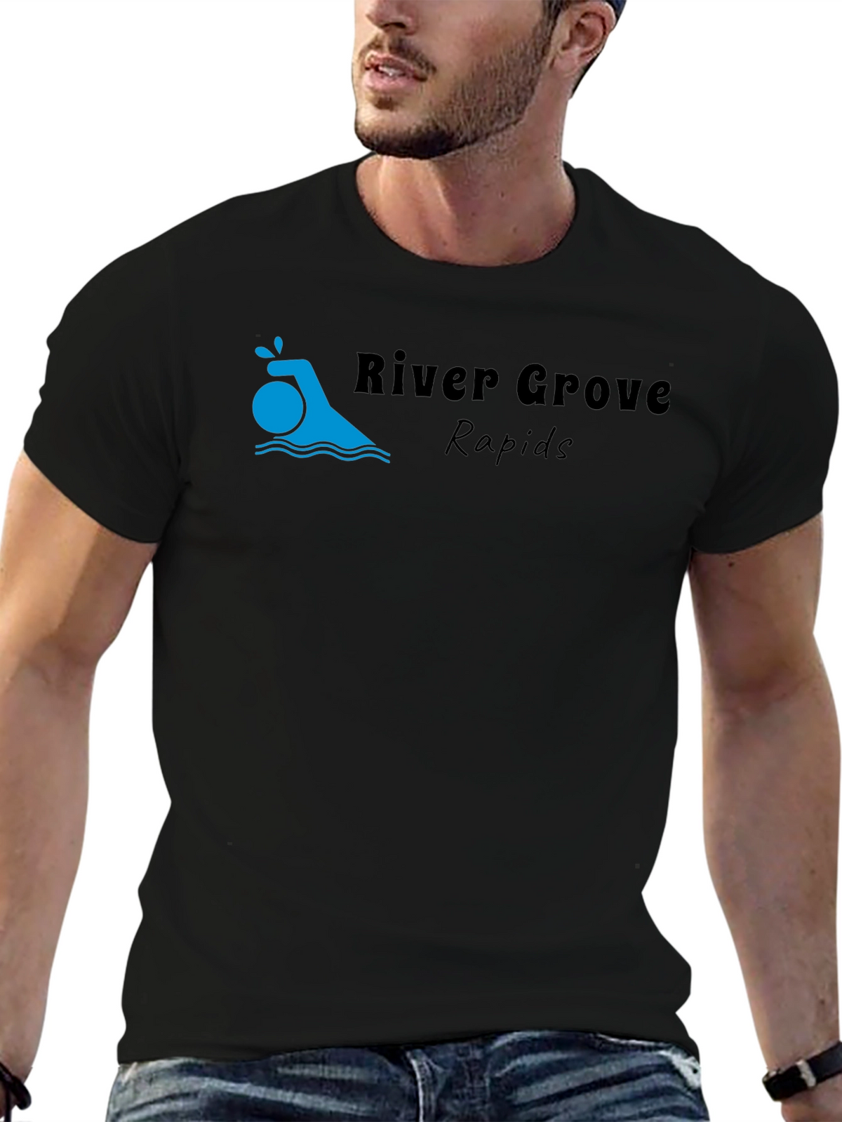 River Grove Rapids Black Graphic T-Shirt