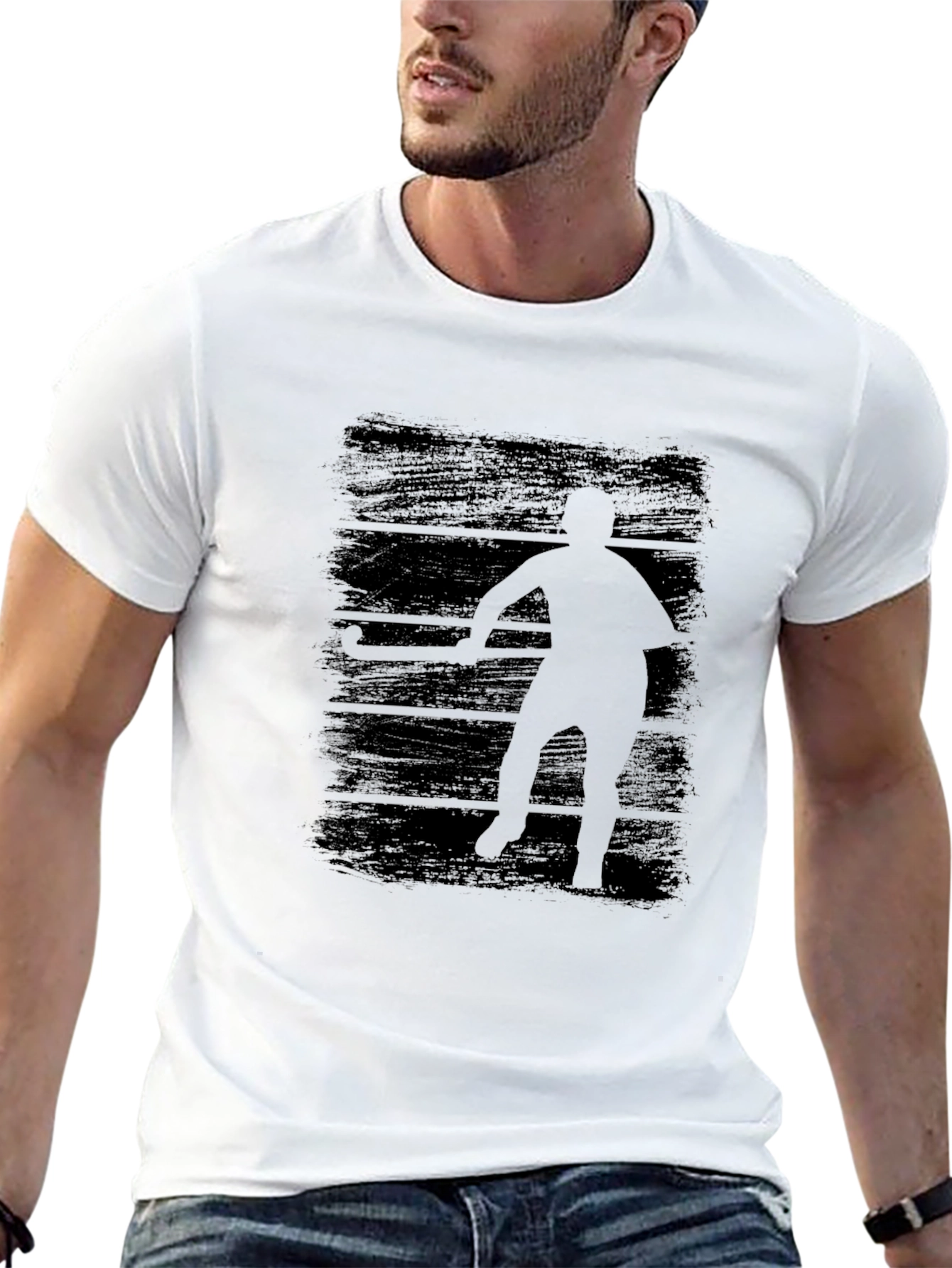 Hockey Player Graphic Tee - Black Cotton T-Shirt
