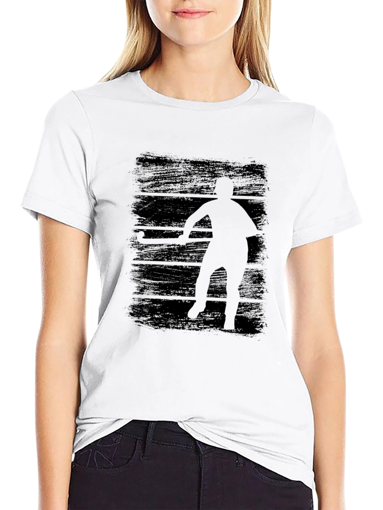 Hockey Player Graphic Tee - Black Cotton T-Shirt