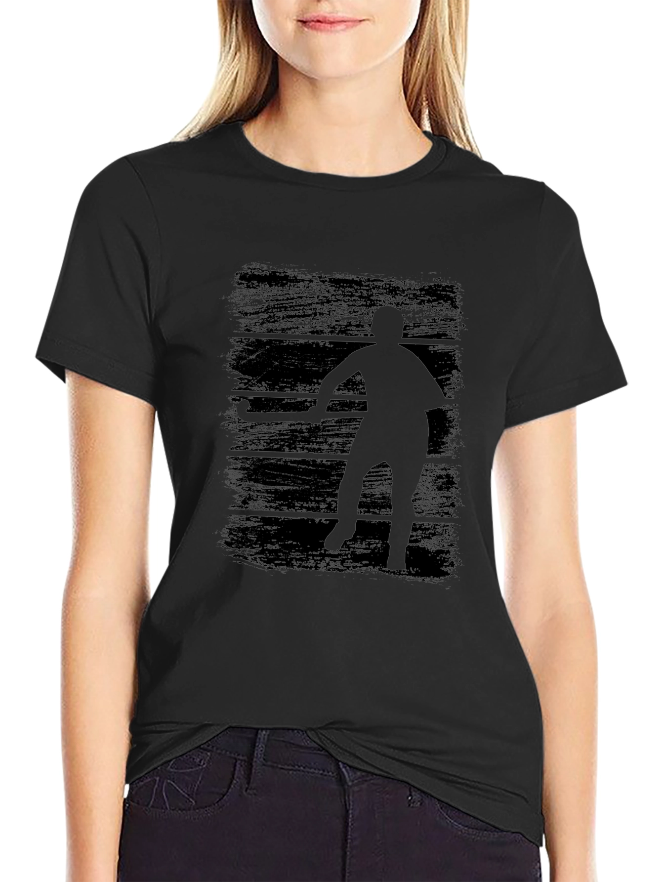 Hockey Player Graphic Tee - Black Cotton T-Shirt