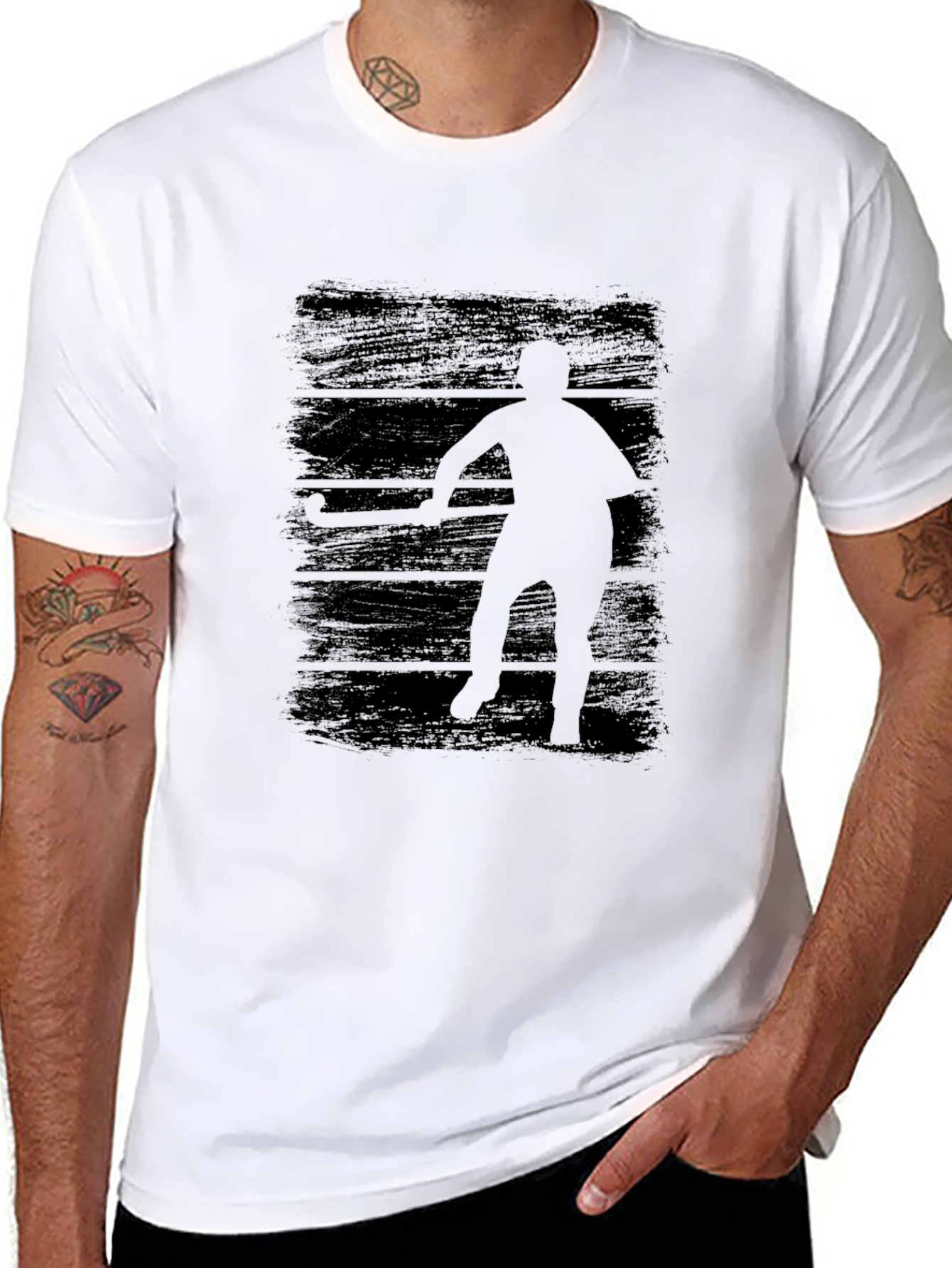 Hockey Player Graphic Tee - Black Cotton T-Shirt