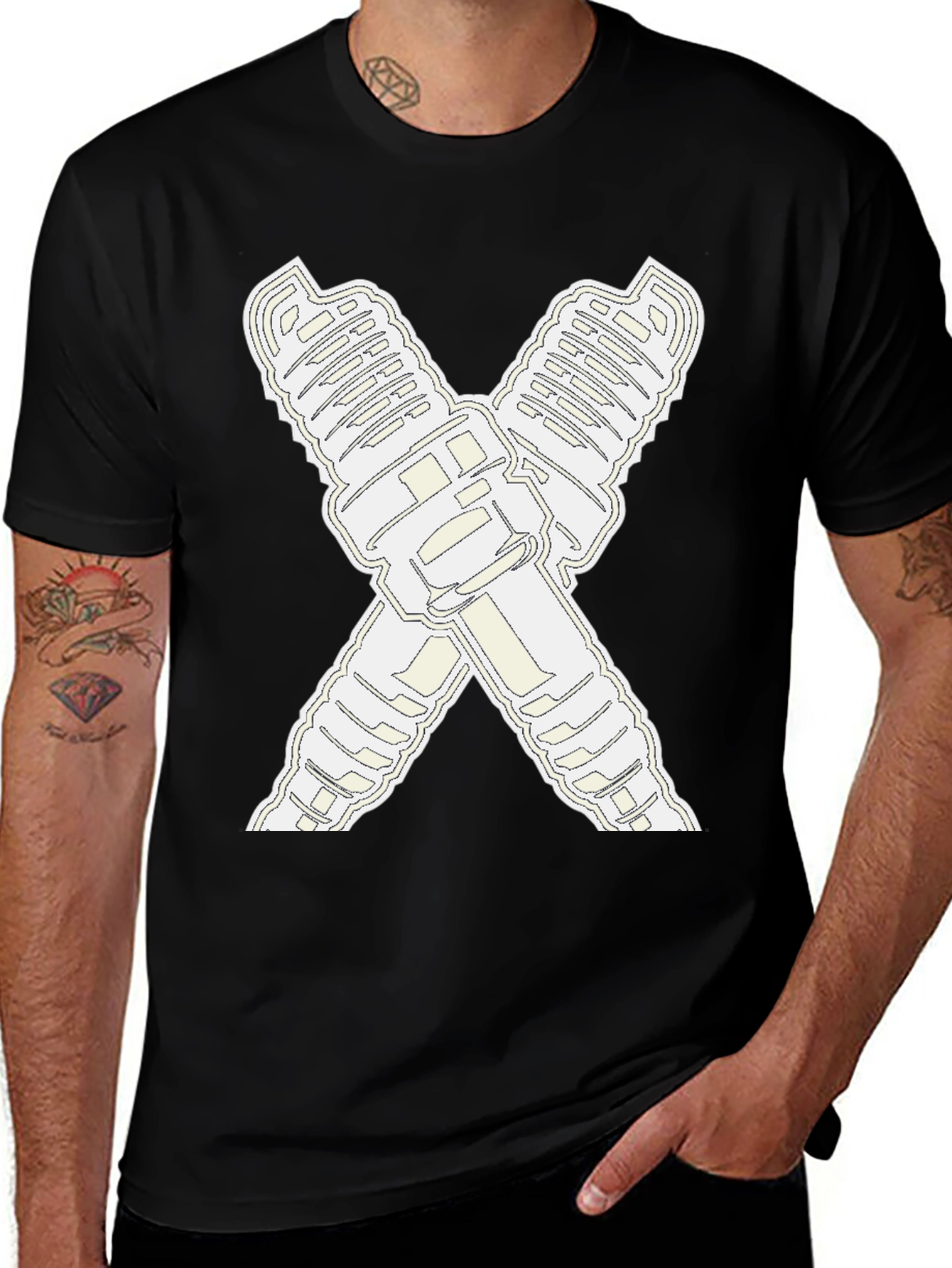 Crossed Spark Plugs Graphic Tee - Black