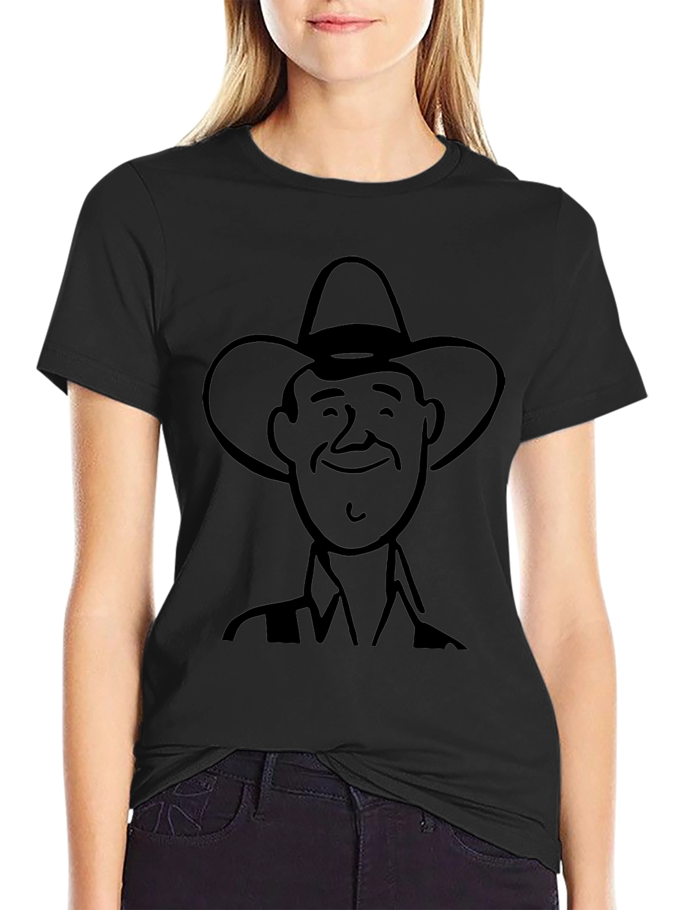 Retro Cowboy Cartoon T-Shirt - Black