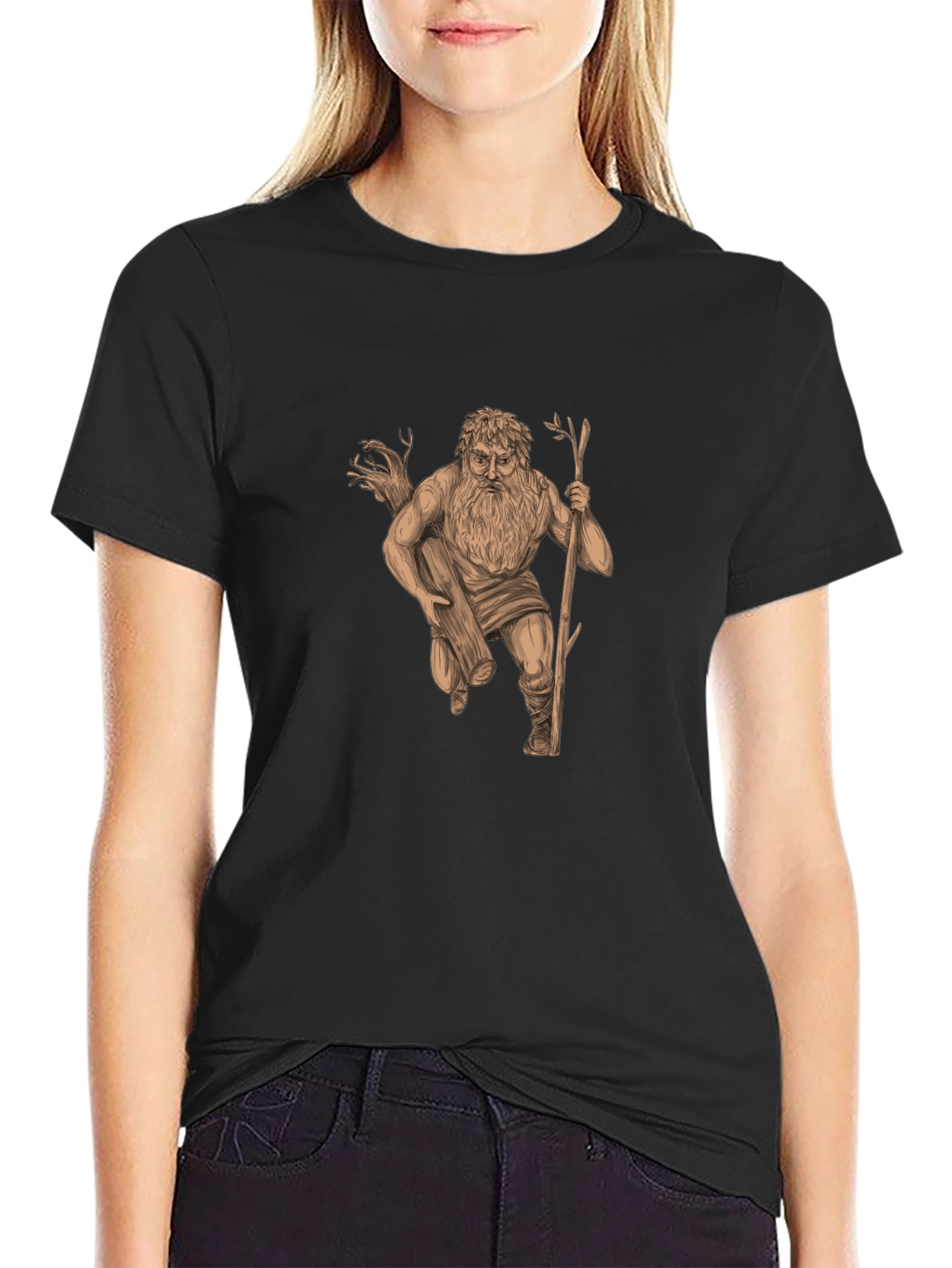 Mythical Woodcut Graphic Tee - Black