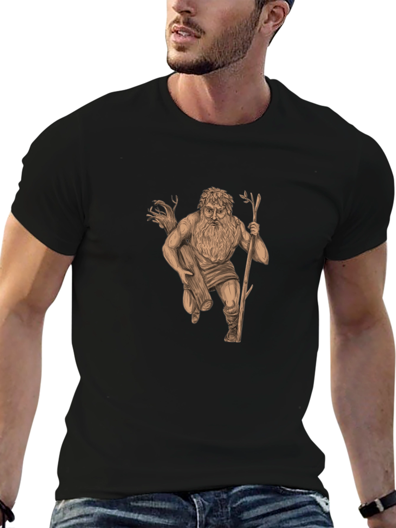 Mythical Woodcut Graphic Tee - Black