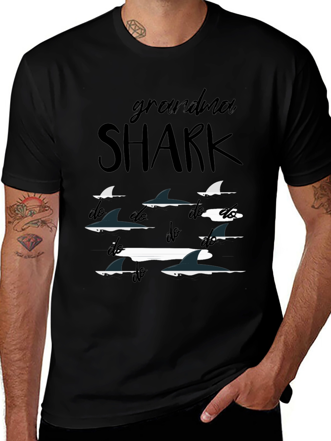 Grandma Shark Doo Doo Doo Black T-Shirt