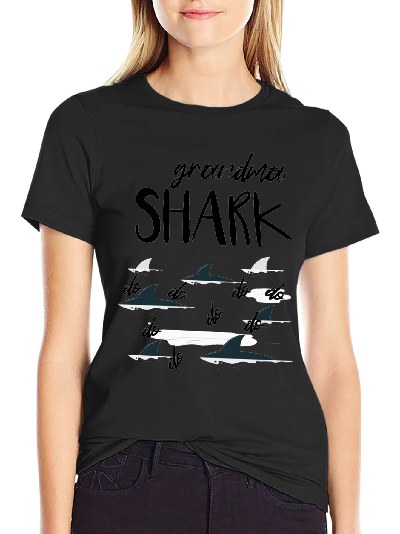 Grandma Shark Doo Doo Doo Black T-Shirt