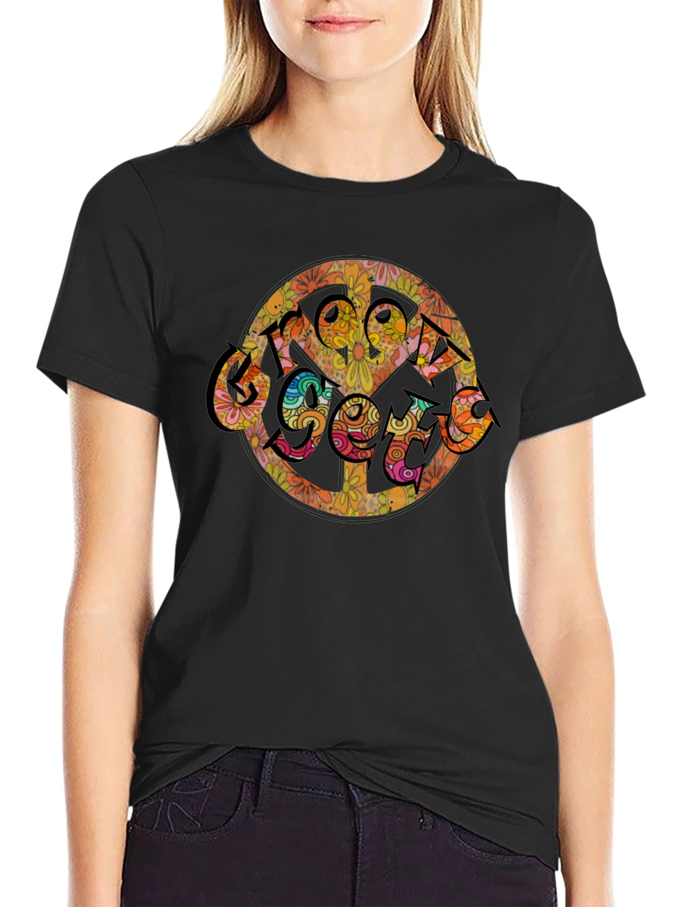Groovy Retro Floral Peace Sign T-Shirt