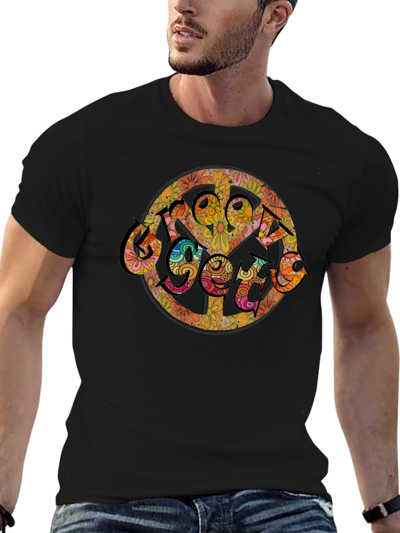 Groovy Retro Floral Peace Sign T-Shirt
