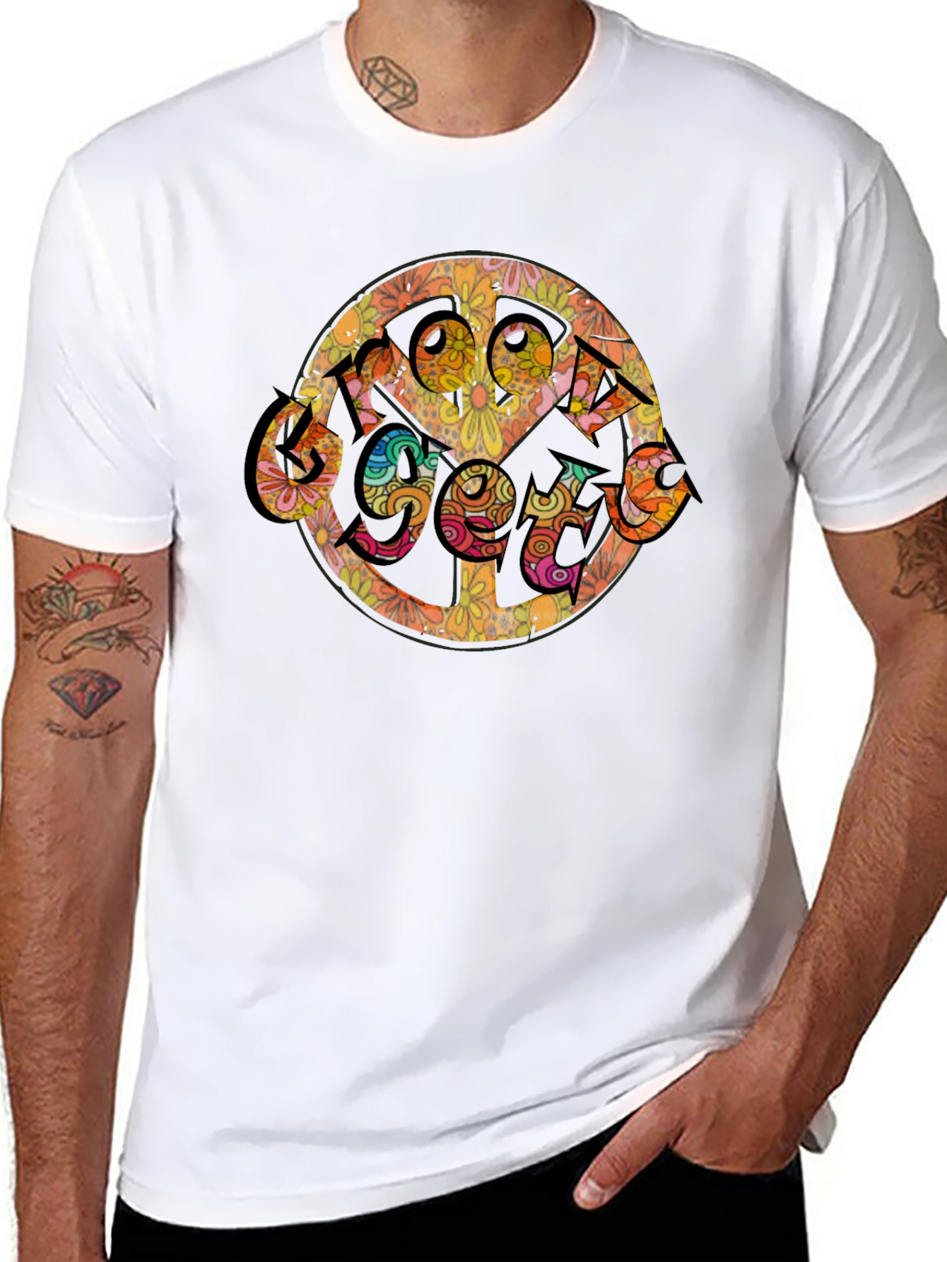 Groovy Retro Floral Peace Sign T-Shirt