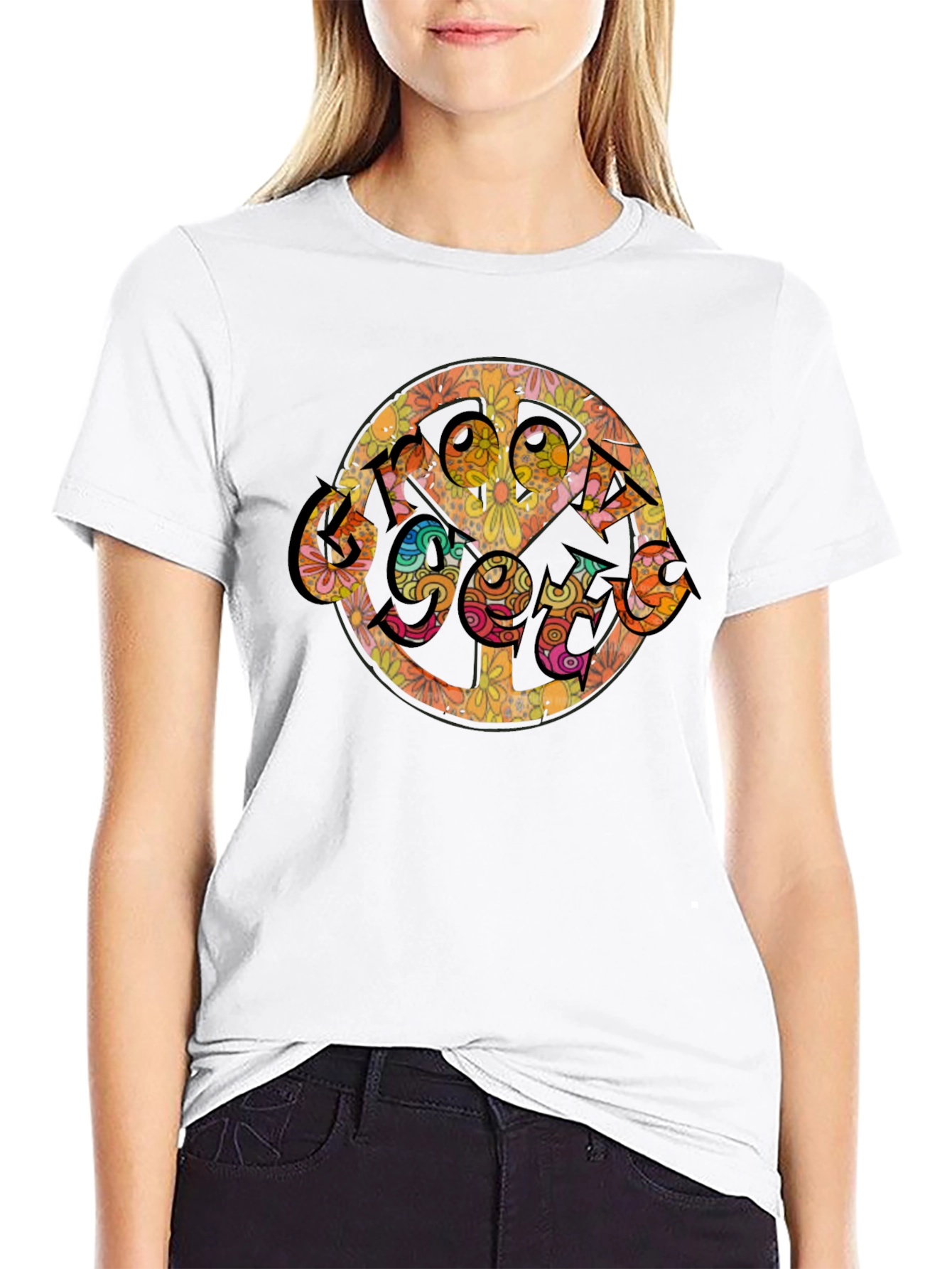Groovy Retro Floral Peace Sign T-Shirt