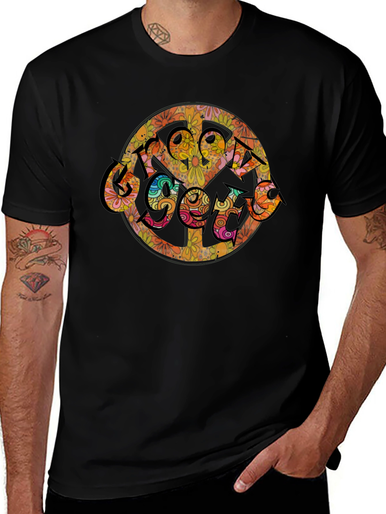 Groovy Retro Floral Peace Sign T-Shirt