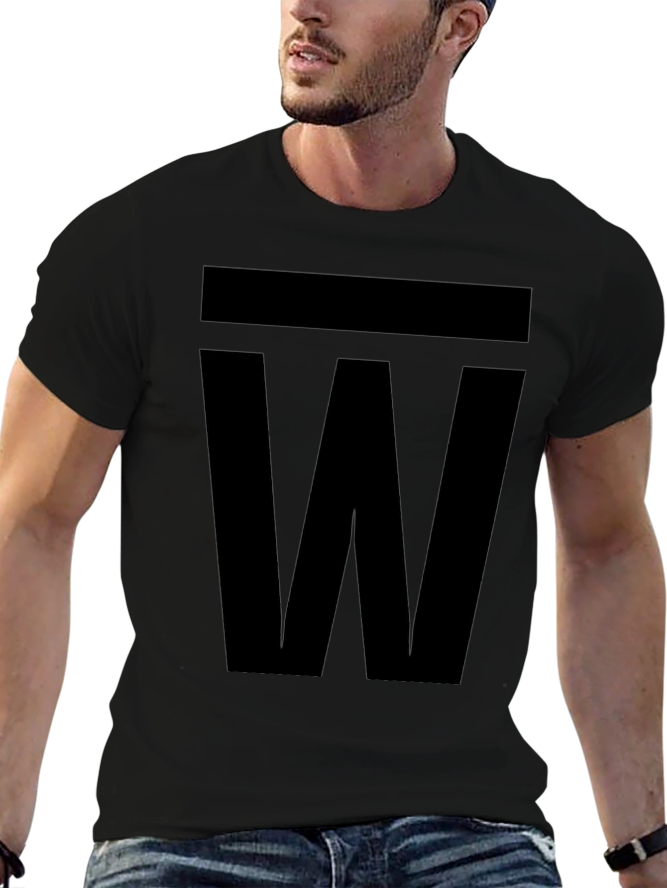 Bold W Graphic Tee - Classic Black Cotton T-Shirt