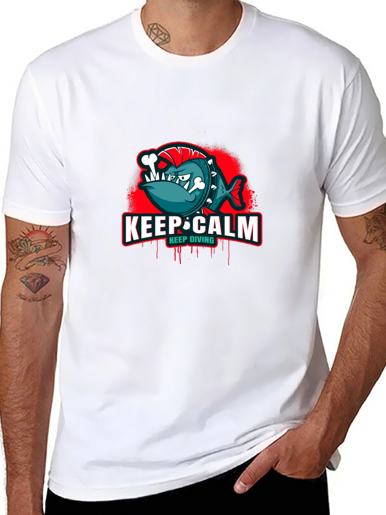 Keep Calm Keep Diving T-Shirt - Punk Fish Design