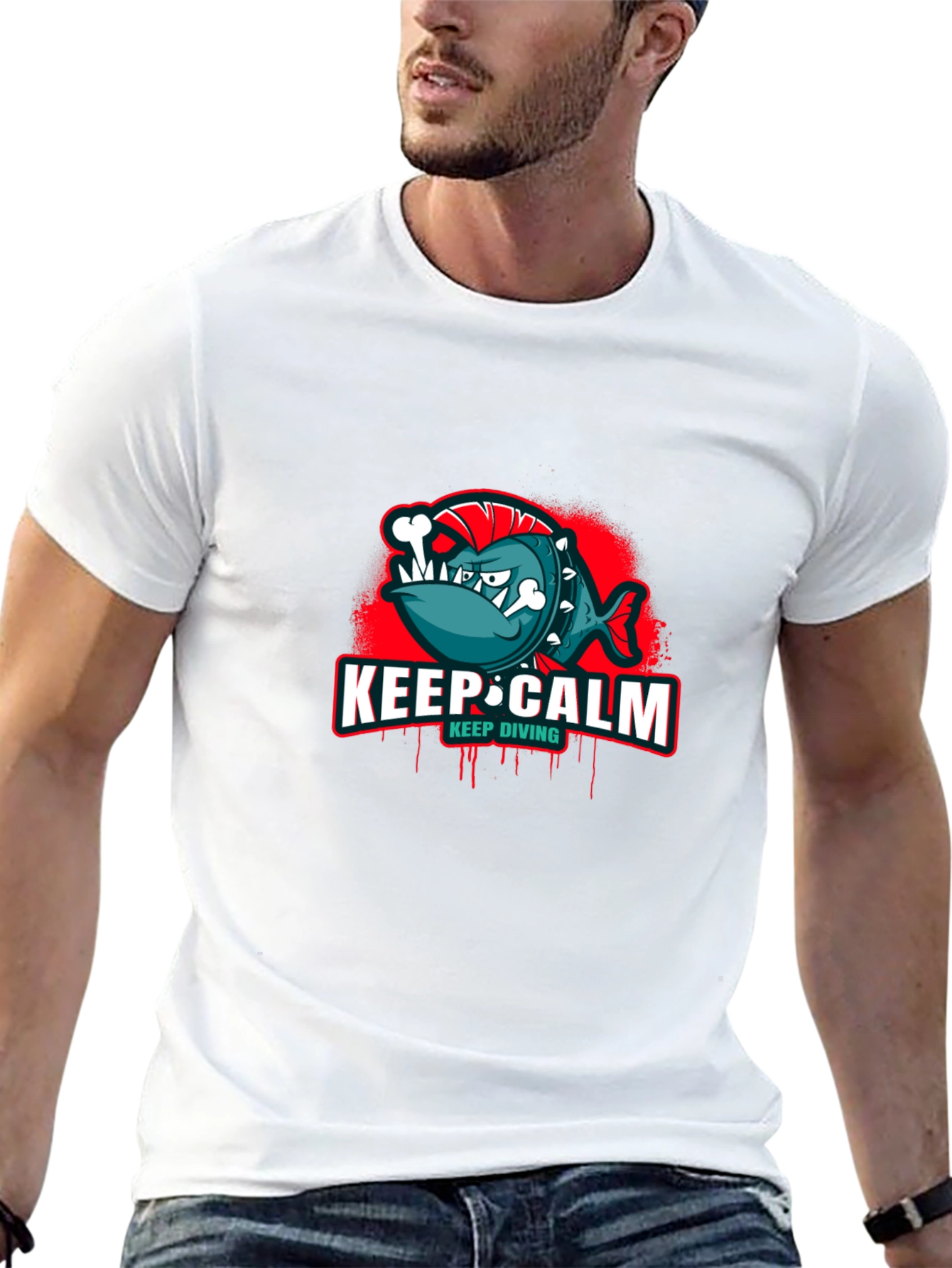 Keep Calm Keep Diving T-Shirt - Punk Fish Design