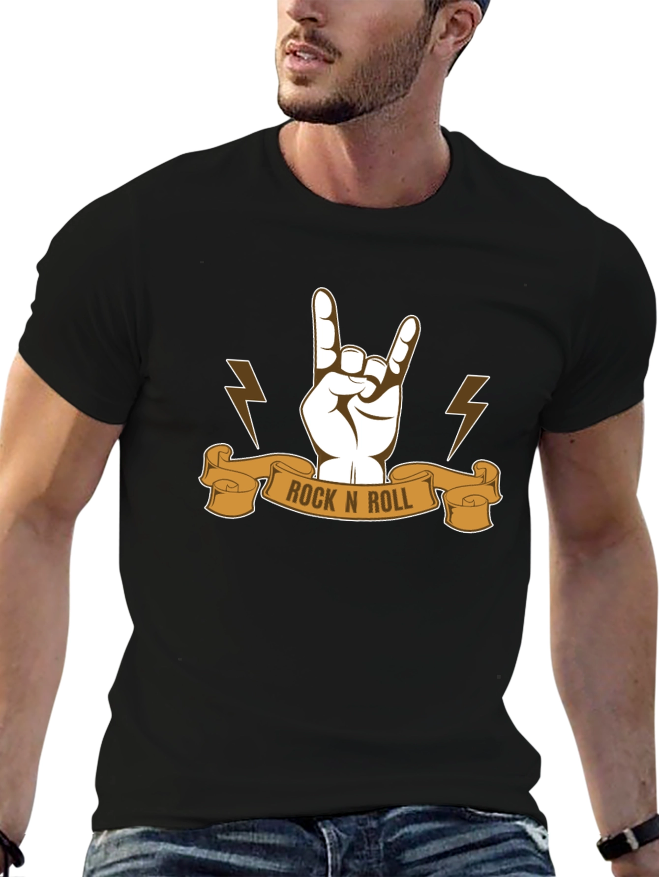Rock N Roll Graphic Tee - Black Cotton T-Shirt