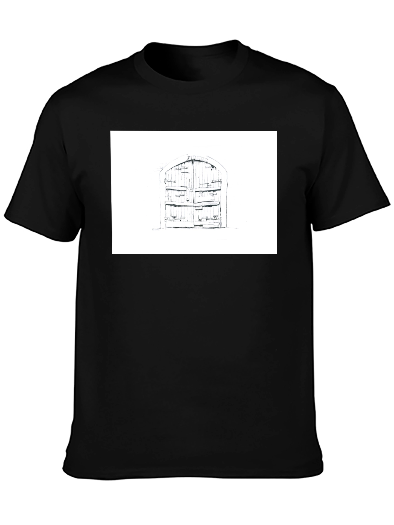 Rustic Door Graphic Tee - Black Cotton T-Shirt