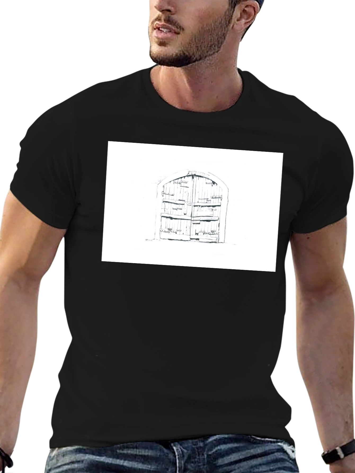 Rustic Door Graphic Tee - Black Cotton T-Shirt