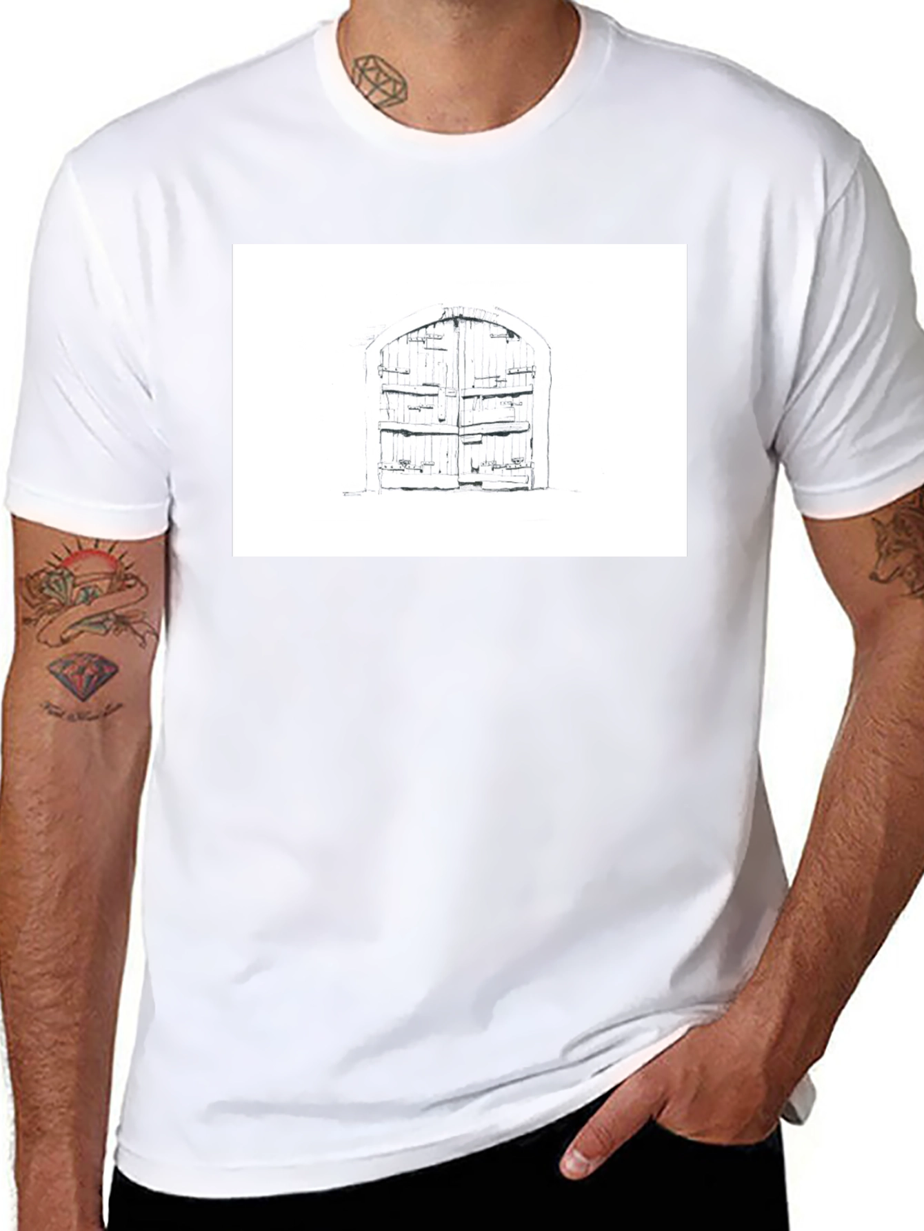 Rustic Door Graphic Tee - Black Cotton T-Shirt