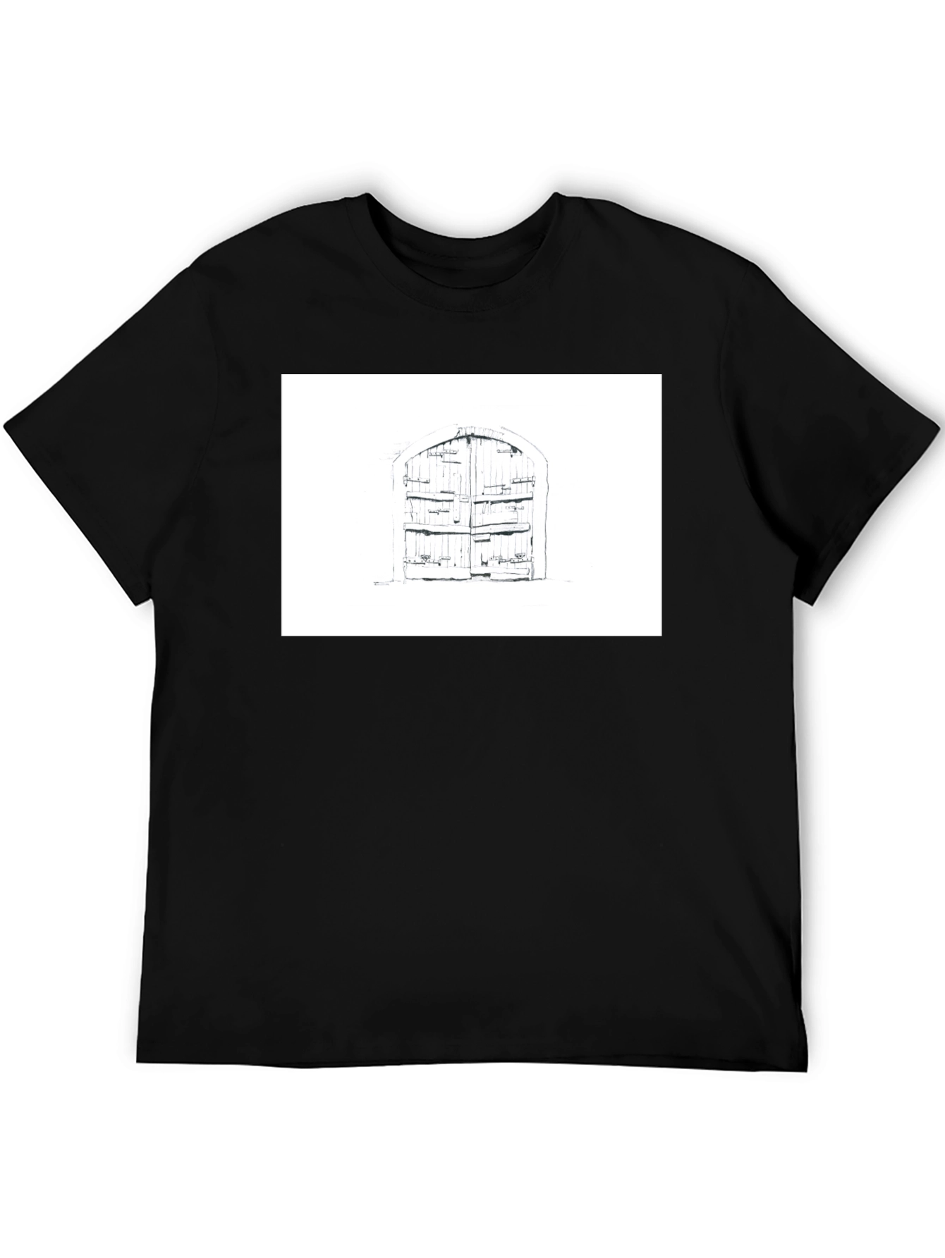 Rustic Door Graphic Tee - Black Cotton T-Shirt