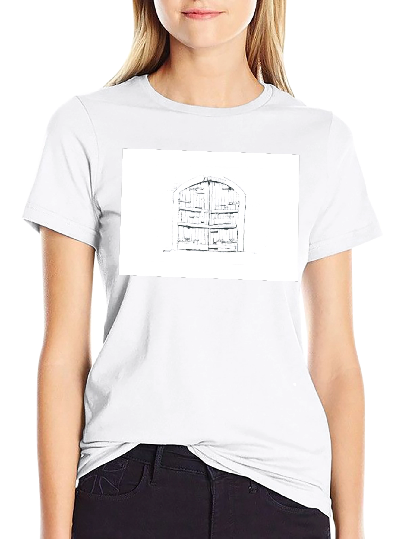 Rustic Door Graphic Tee - Black Cotton T-Shirt