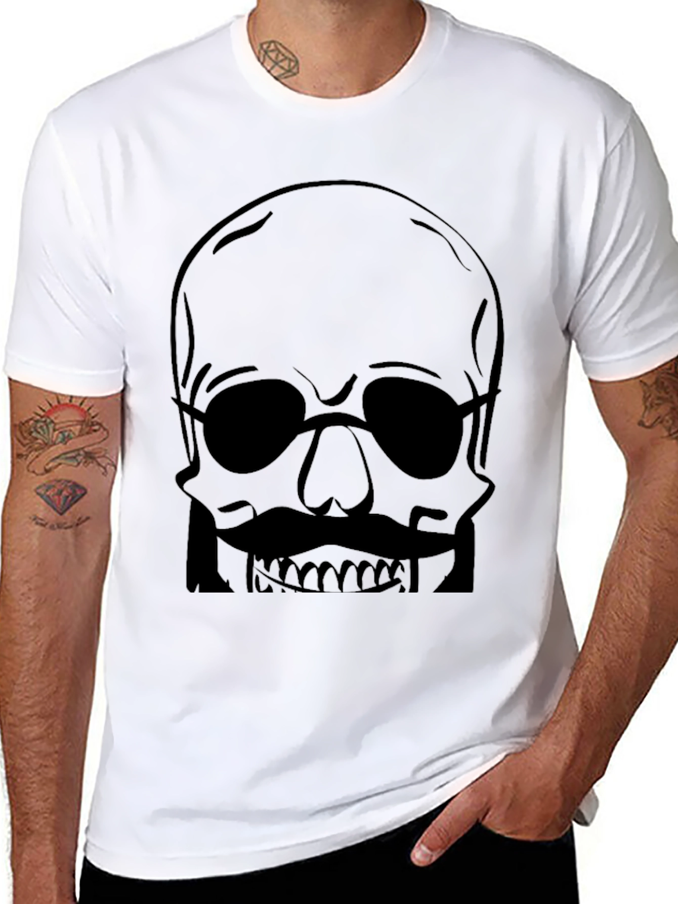 Skull with Mustache Mens Graphic Tee