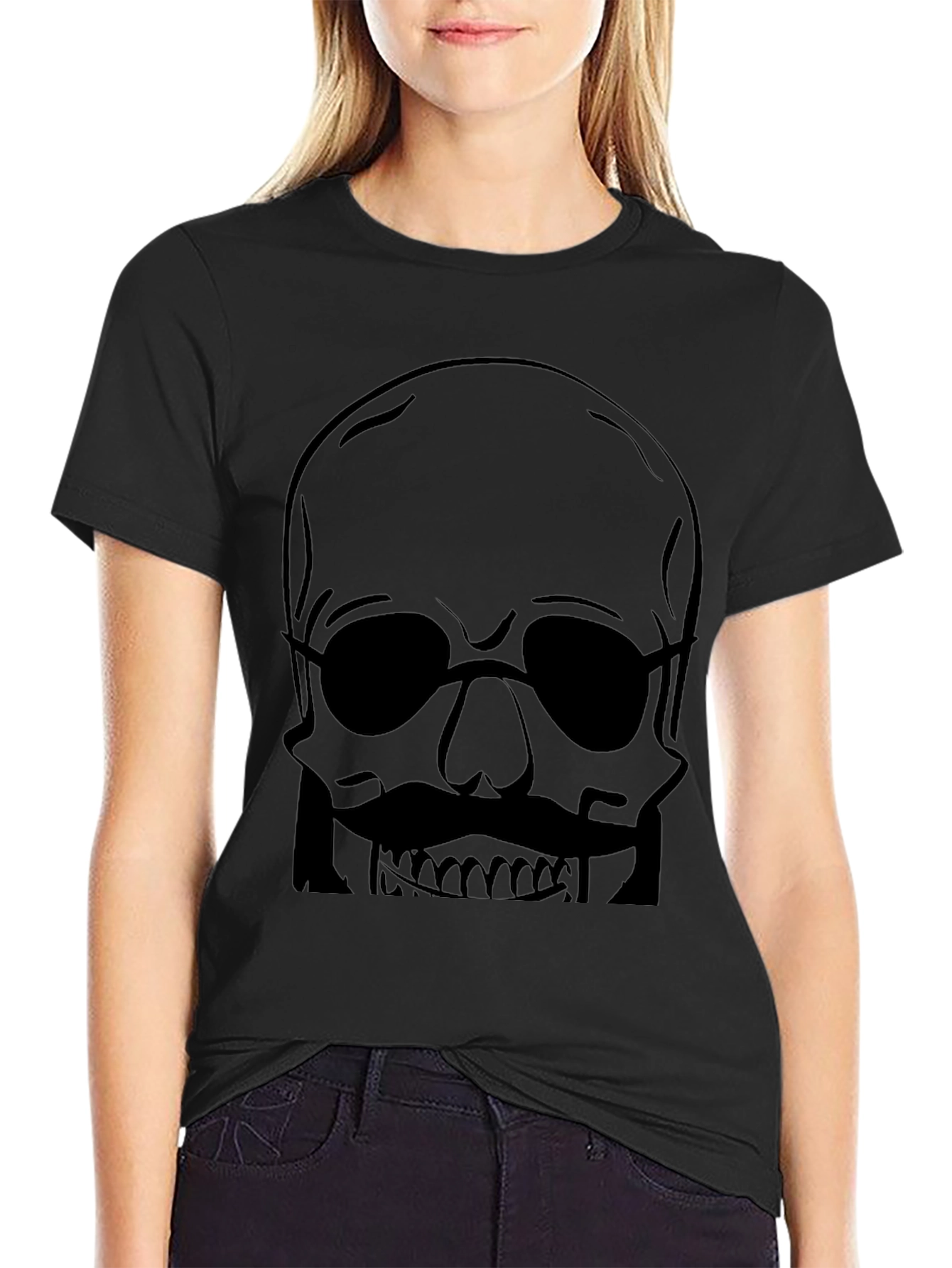 Skull with Mustache Mens Graphic Tee