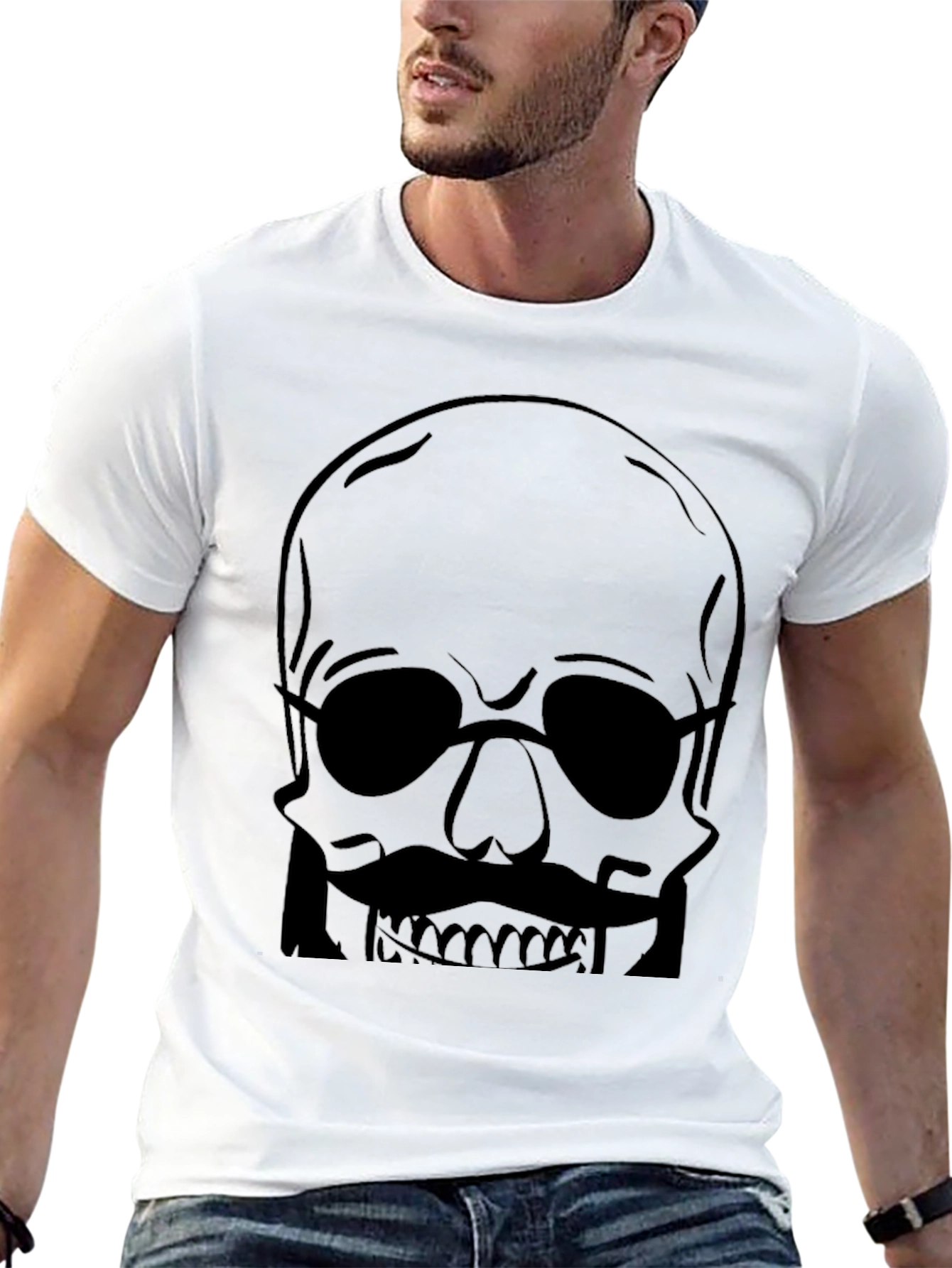 Skull with Mustache Mens Graphic Tee