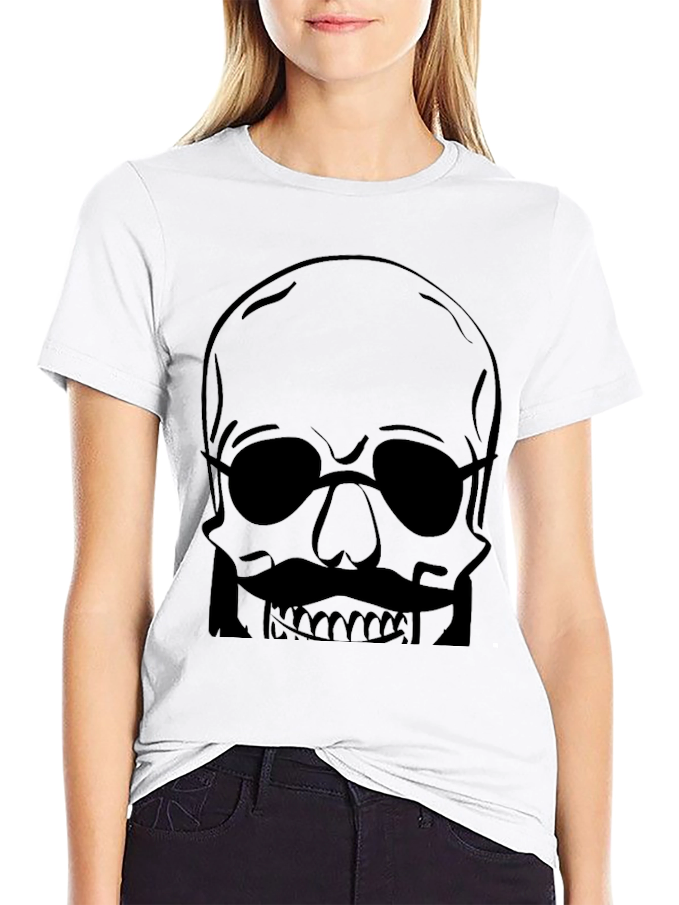 Skull with Mustache Mens Graphic Tee