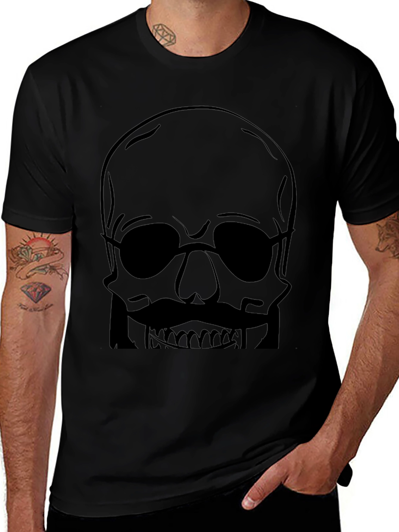 Skull with Mustache Mens Graphic Tee