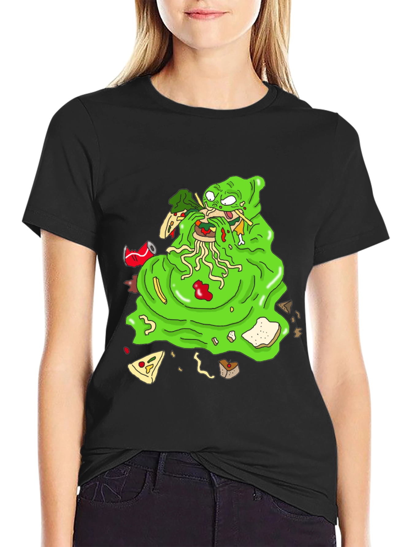 Green Blob Monster Eating Graphic T-Shirt