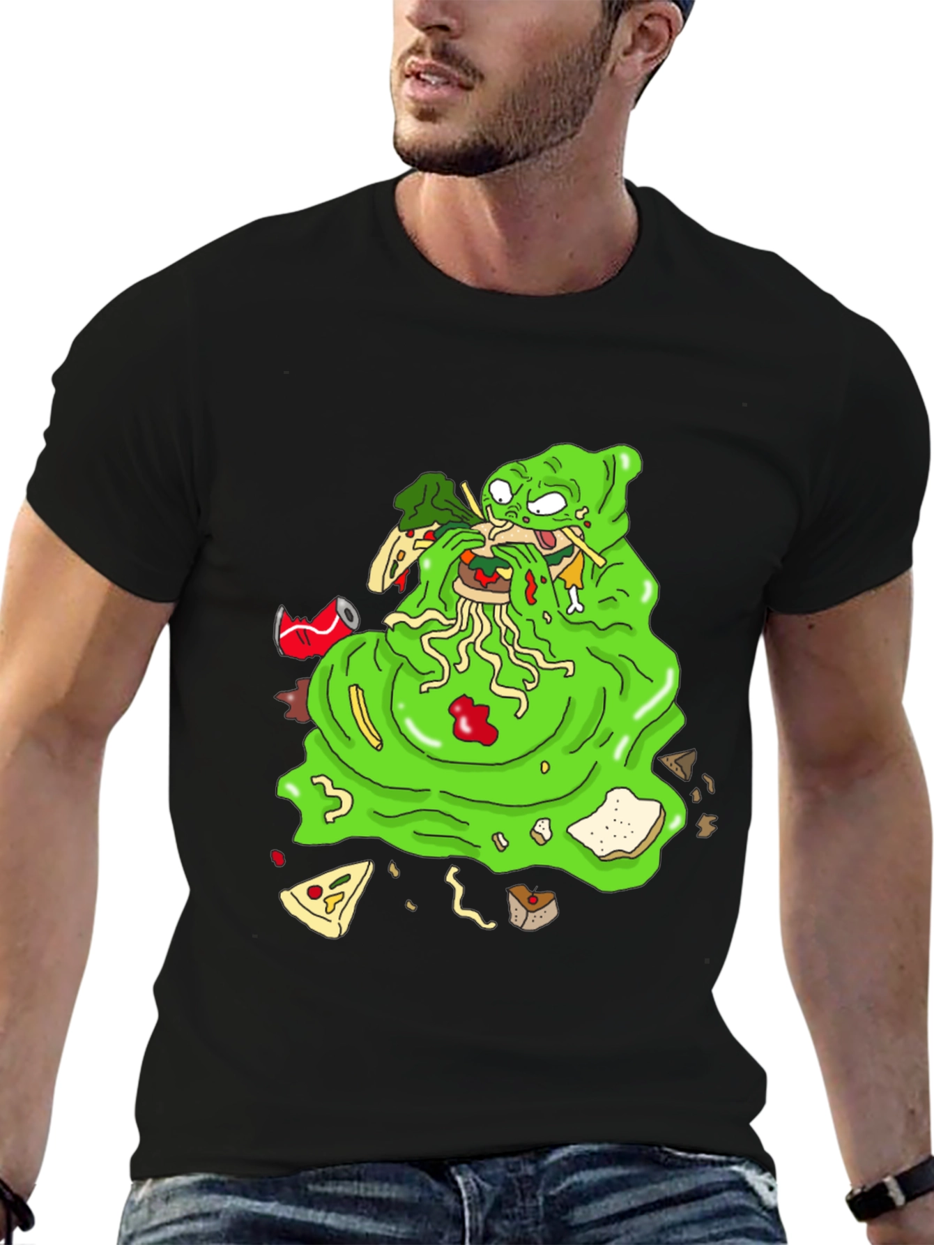 Green Blob Monster Eating Graphic T-Shirt