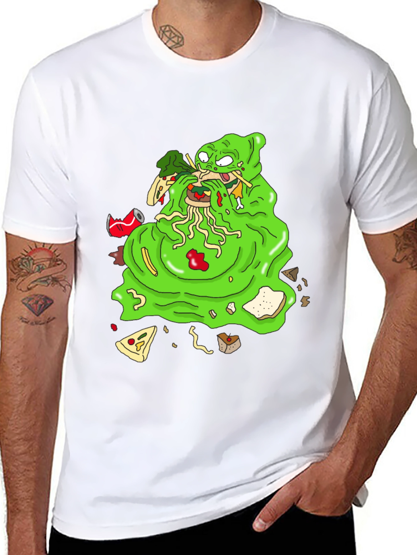 Green Blob Monster Eating Graphic T-Shirt